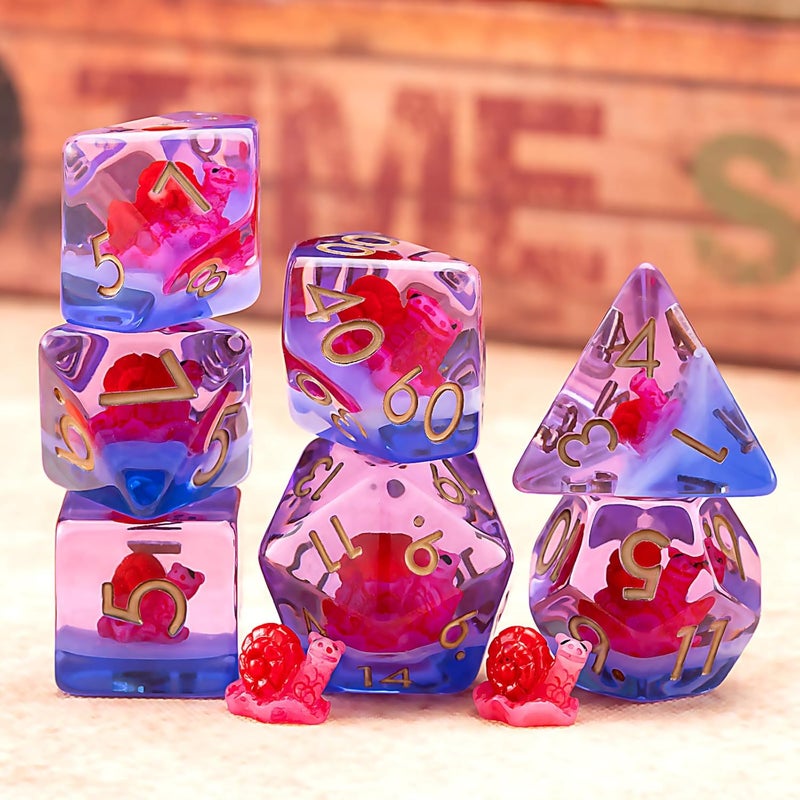 weyano DND Resin Snail Dice Set, Red D&D Polyhedral Dice for Dungeons and Dragons RPG, MTG Role Playing Games D and D Dice 7pc D20 D12 D10 D8 D6 D4 - Image 2